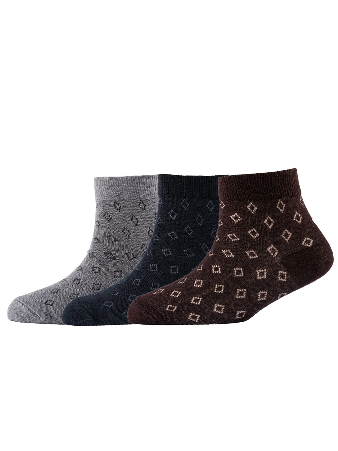 

Cotstyle Men Pack Of 3 Patterned Ankle Length Socks, Grey