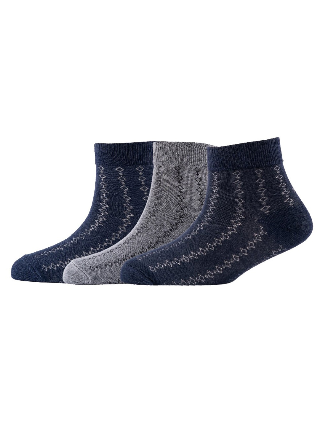 

Cotstyle Men Pack Of 3 Patterned Cotton Above Ankle Length Socks, Blue