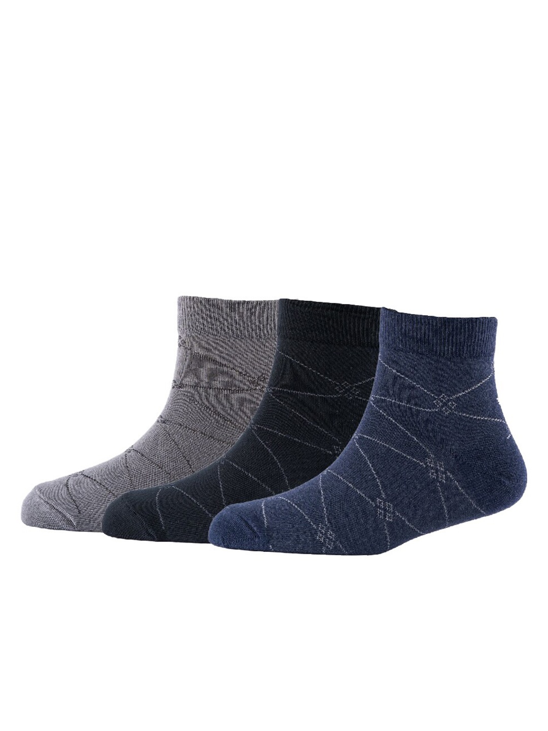 

Cotstyle Men Pack Of 3 Patterned Above Ankle Length Cotton Socks, Grey