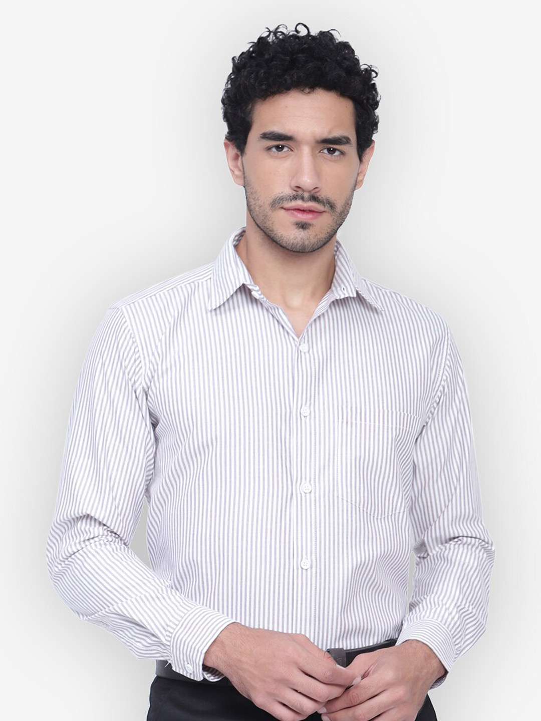 

Vida Loca Standard Slim Fit Vertical Stripes Formal Shirt, Brown