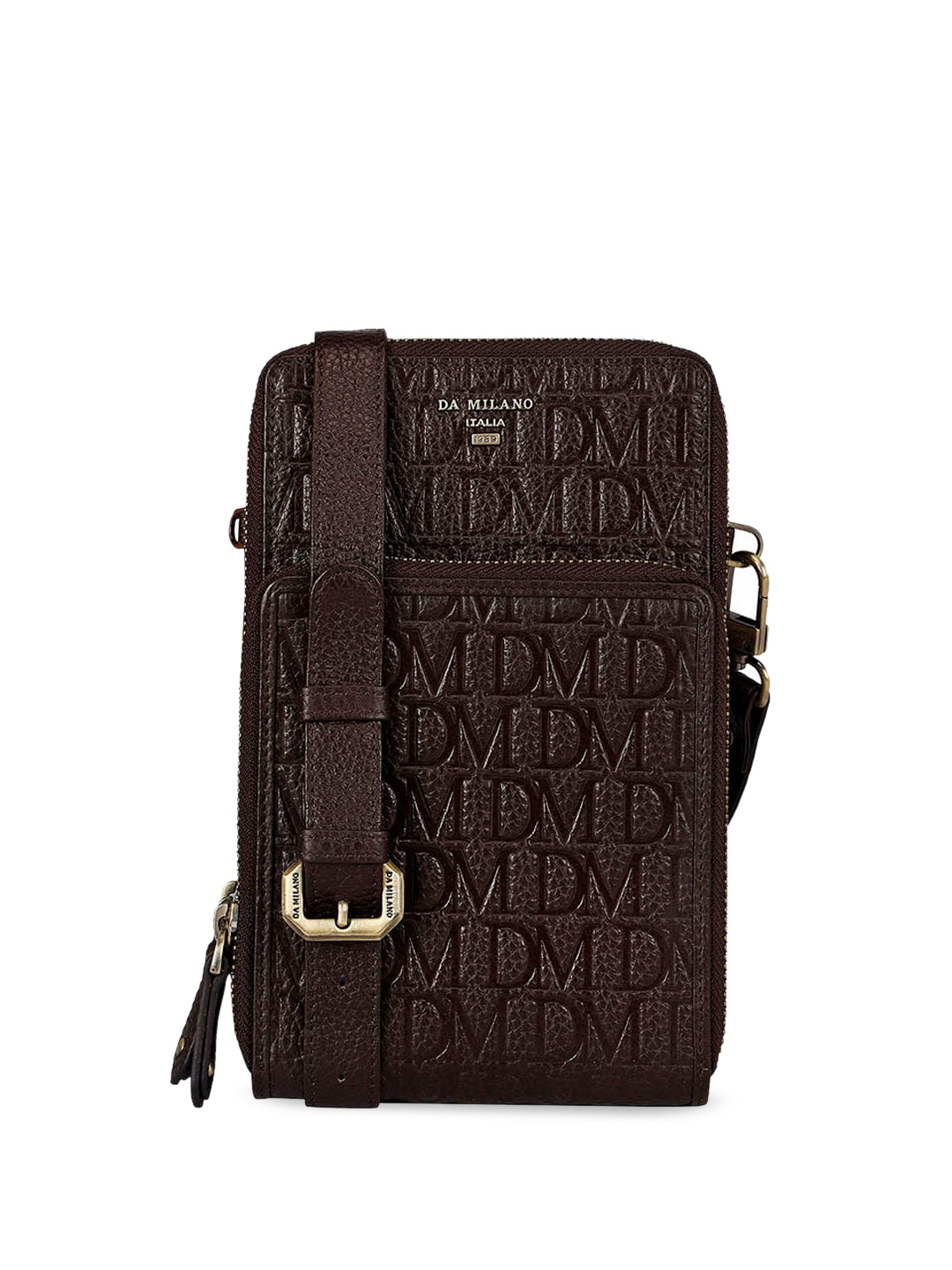 

Da Milano Unisex Textured Leather Mobile Pouch, Brown