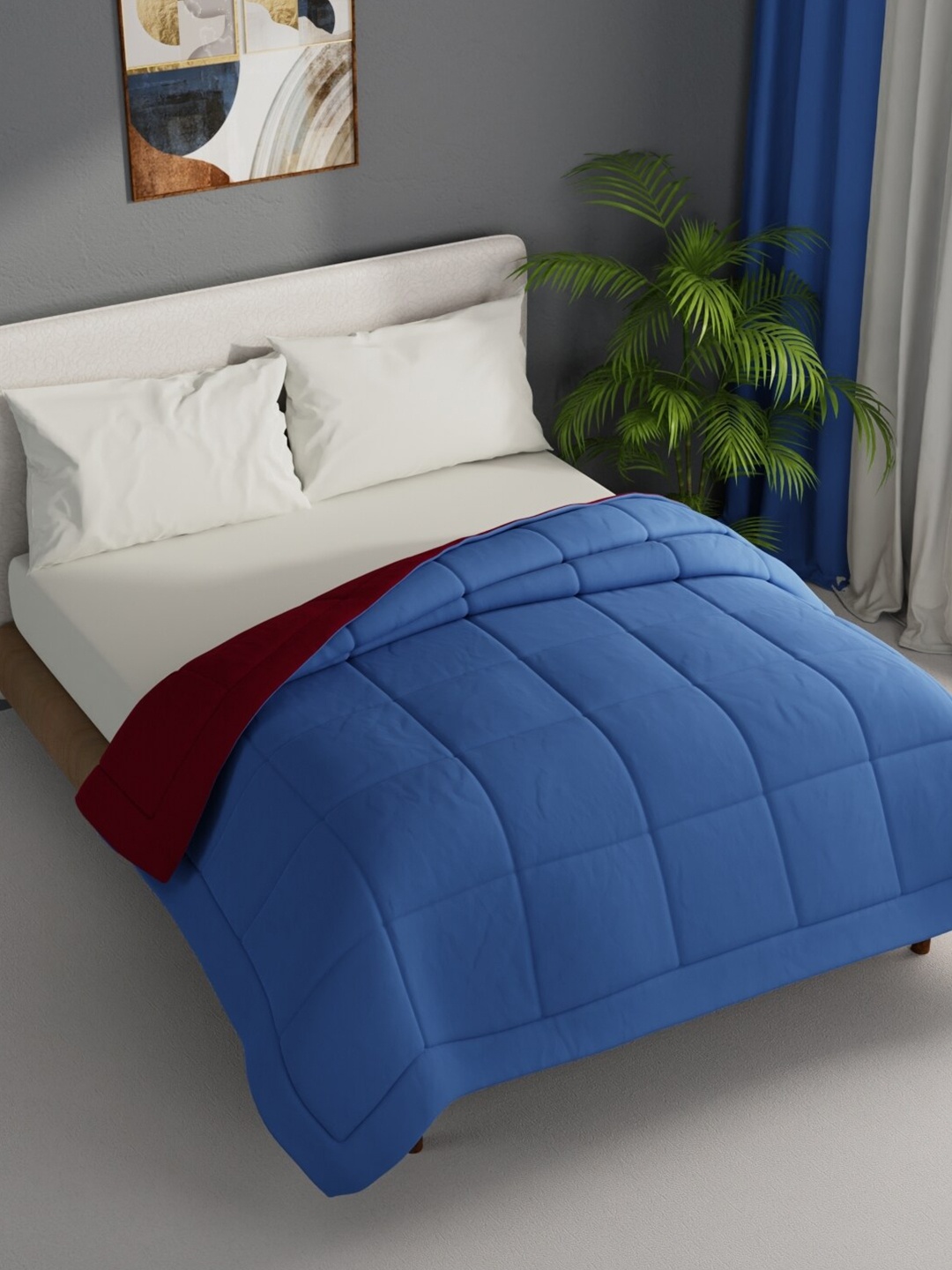 

BIANCA CARLSON Navy Blue & Red Geometric AC Room 350 GSM Reversible Double Bed Comforter