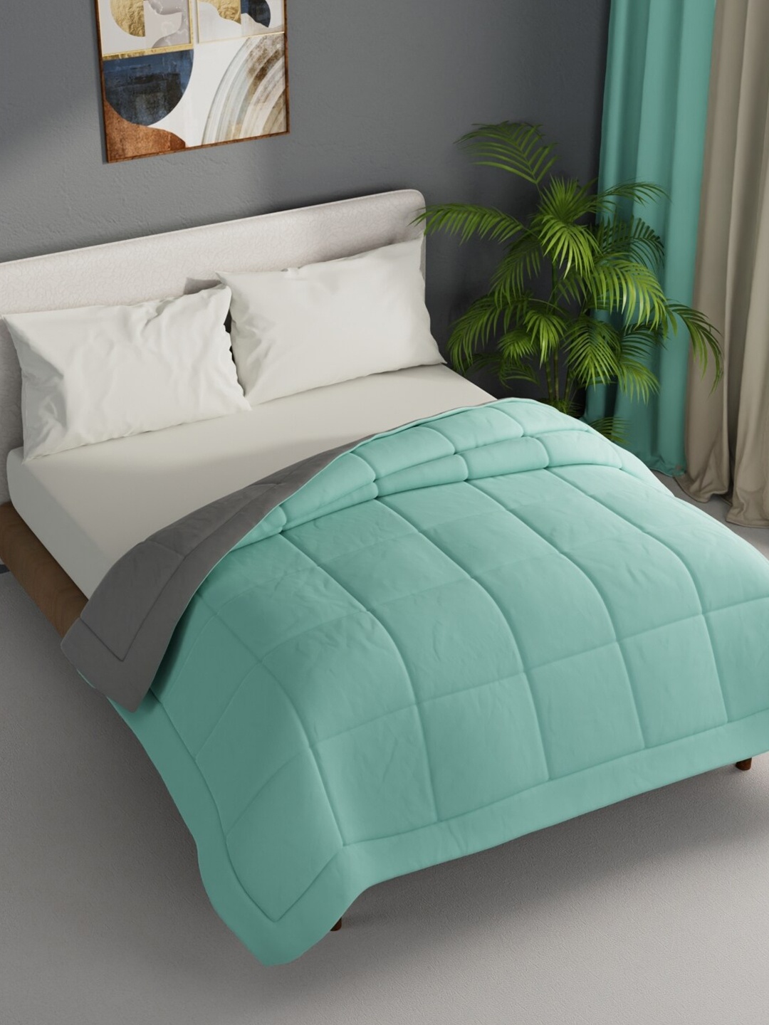 

BIANCA Carlson Teal and Grey Blankets Quilts and Dohars 350 GSM