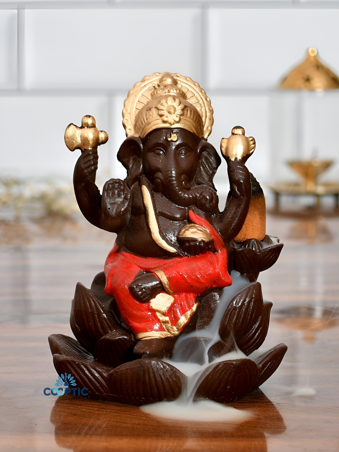 

COOPTIC Red& Brown Ganesha Idol Showpiece
