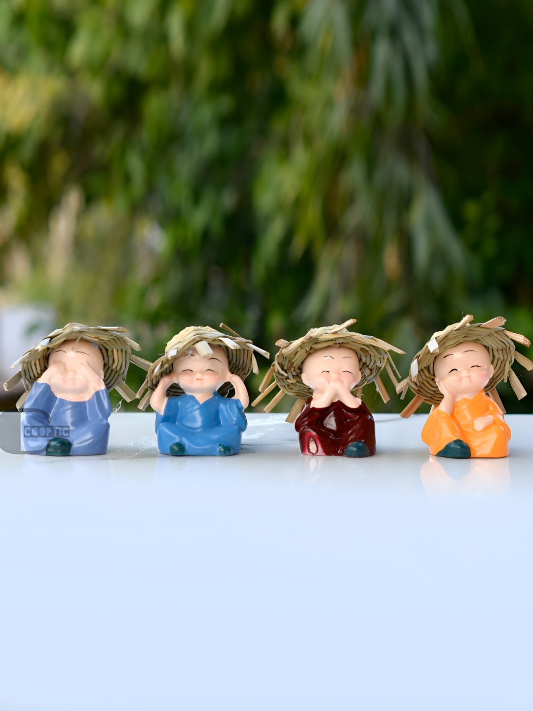 

COOPTIC Blue& Yllow 4Pcs Baby Hat Monk Buddha Religious Idol Showpiece