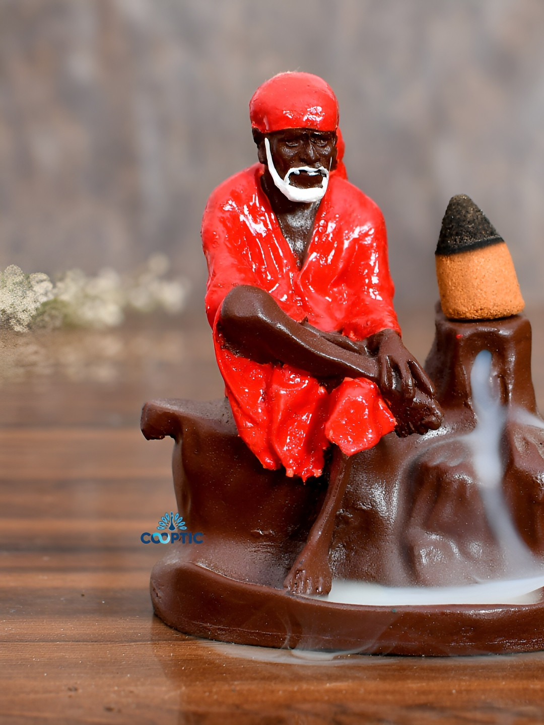 

COOPTIC Orange& Brown Sai Baba Religious Idol Showpiece