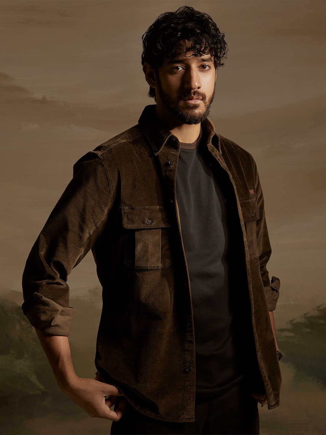 

Primium Cotton Lycra Corduroy Full Sleeve Slim Fit Shirt, Olive