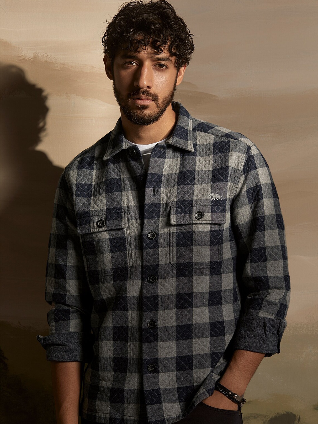 

Andamen Premium Qulited Check Cotton Casual Shacket, Blue