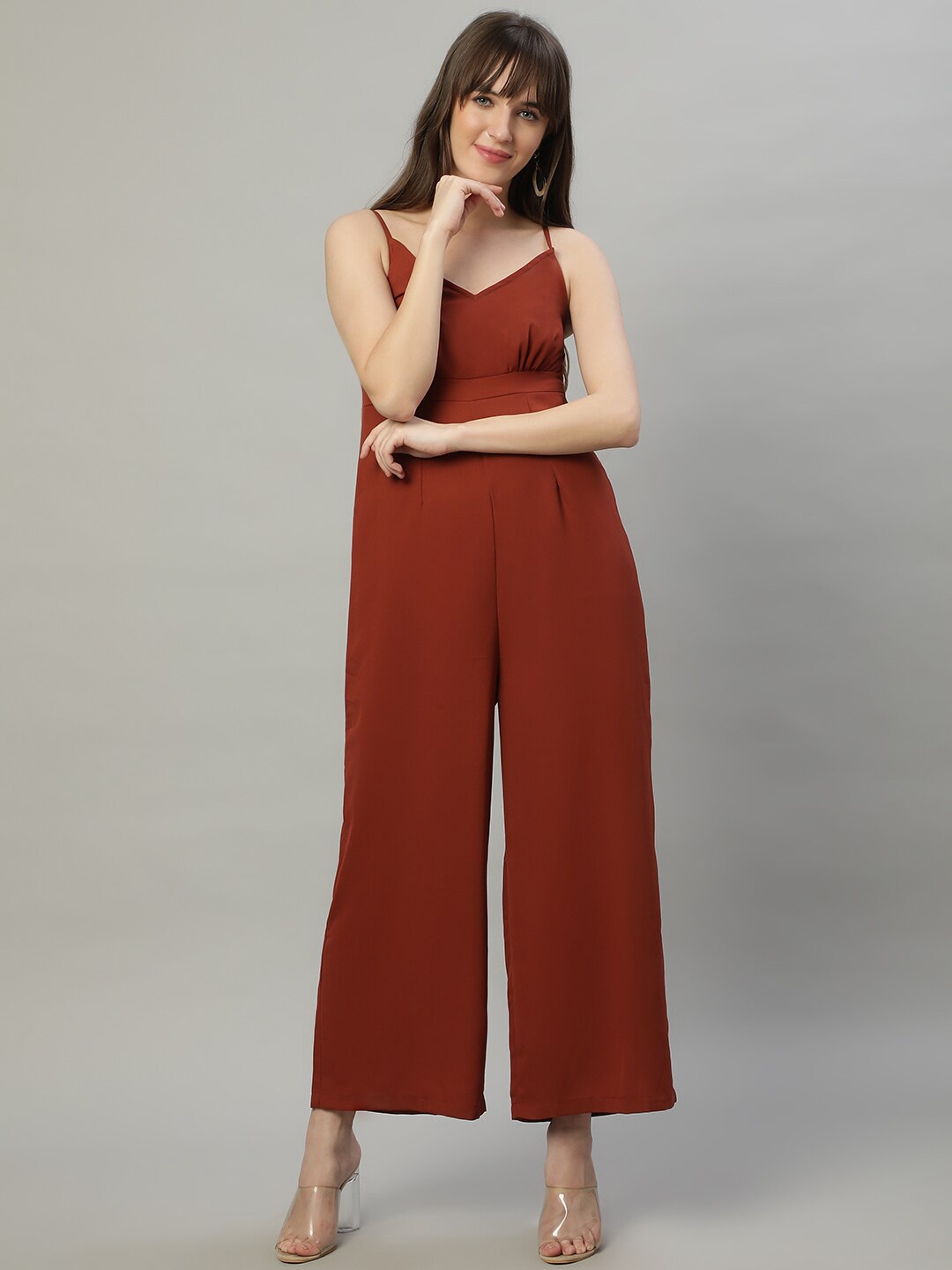 

The Roadster Lifestyle Co. Strap Neck Basic Jumpsuit, Brown