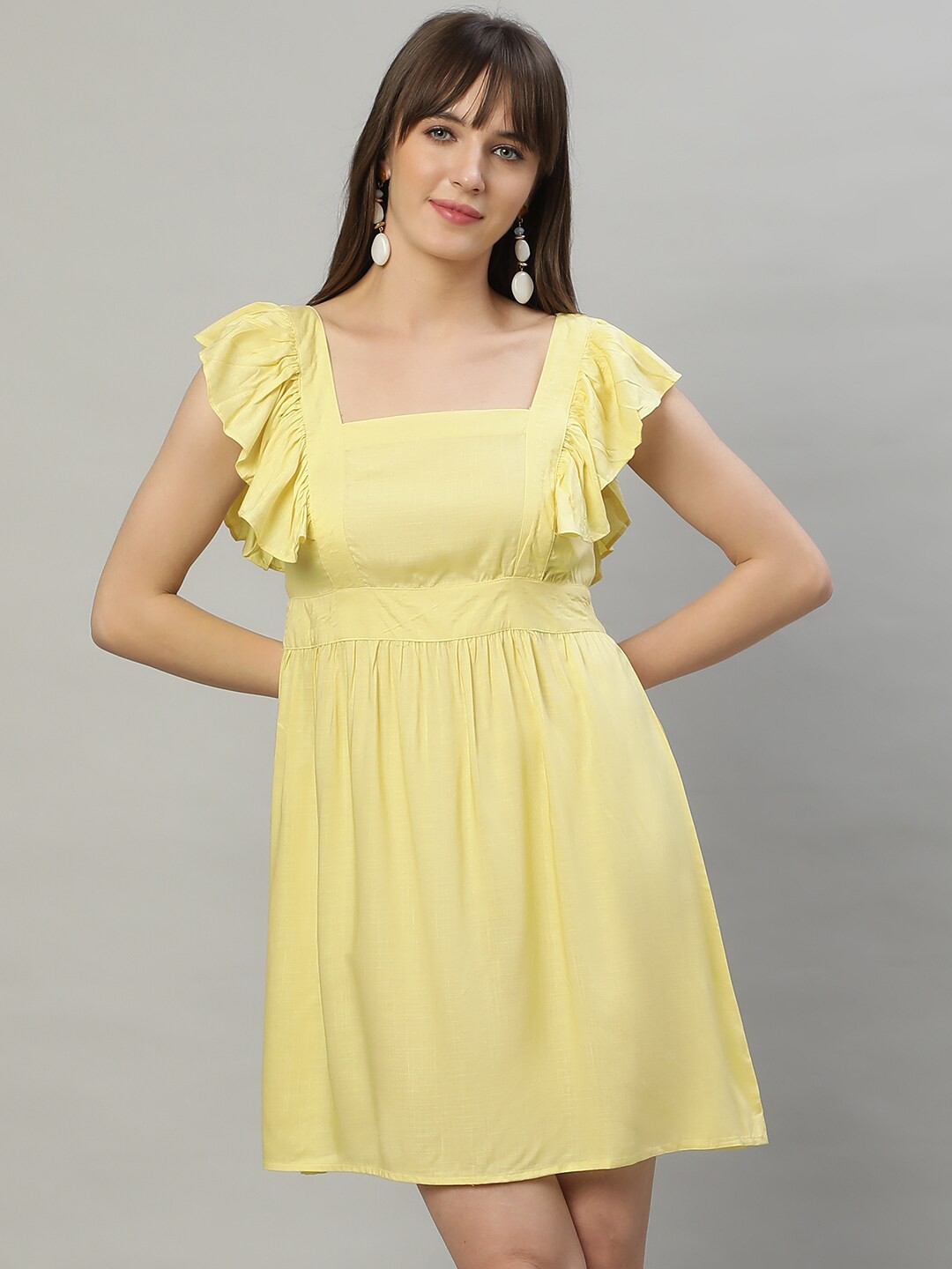 

Roadster Yellow Flared Sleeves Pure Cotton A-Line Dress