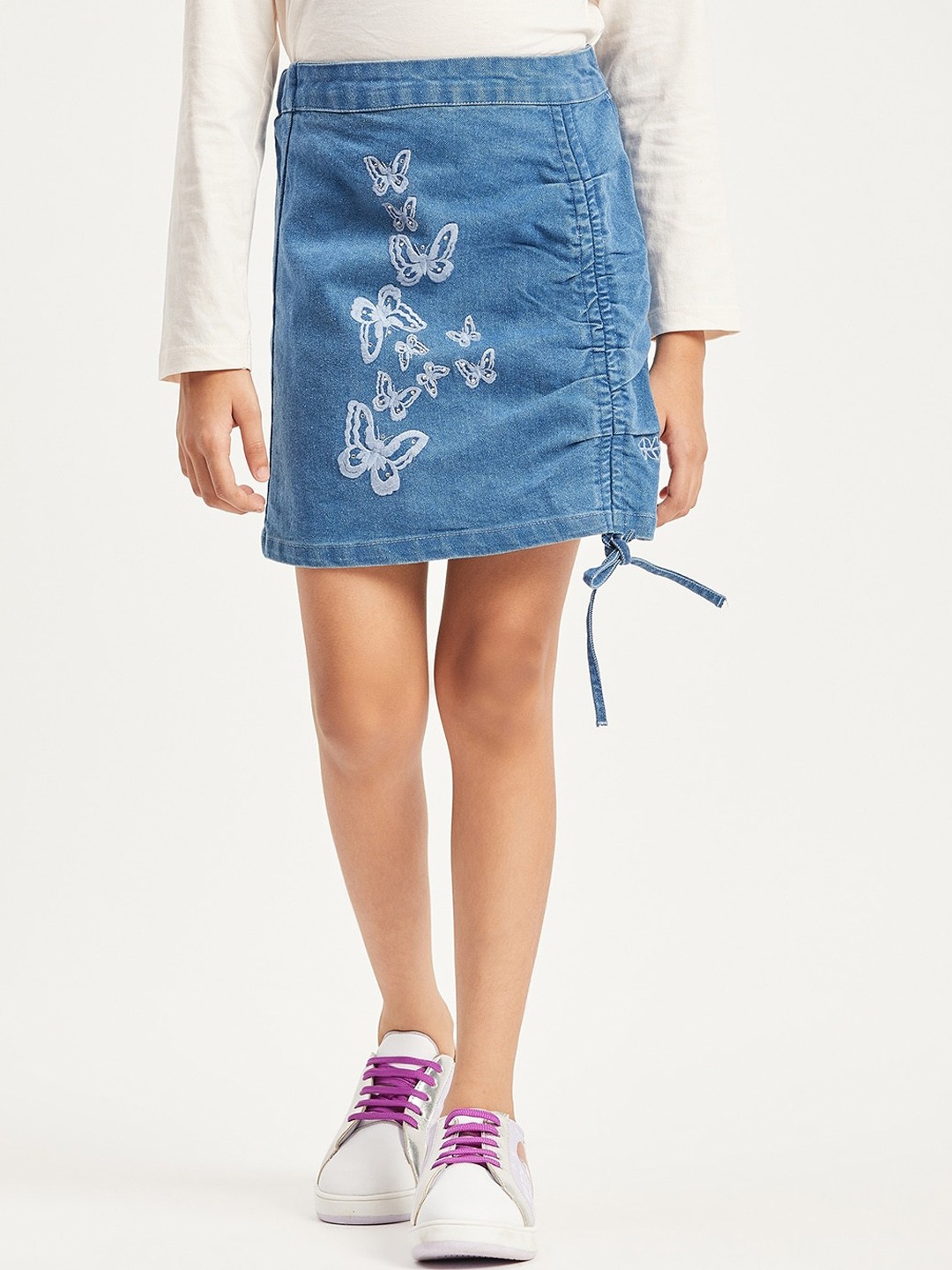 

Purple United Kids Girls Embroidered Denim Straight Skirt, Blue