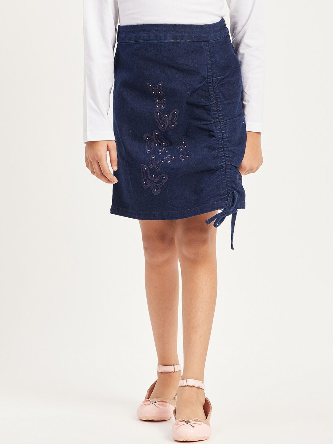 

Purple United Kids Girls Embroidered Denim Straight Skirt, Navy blue