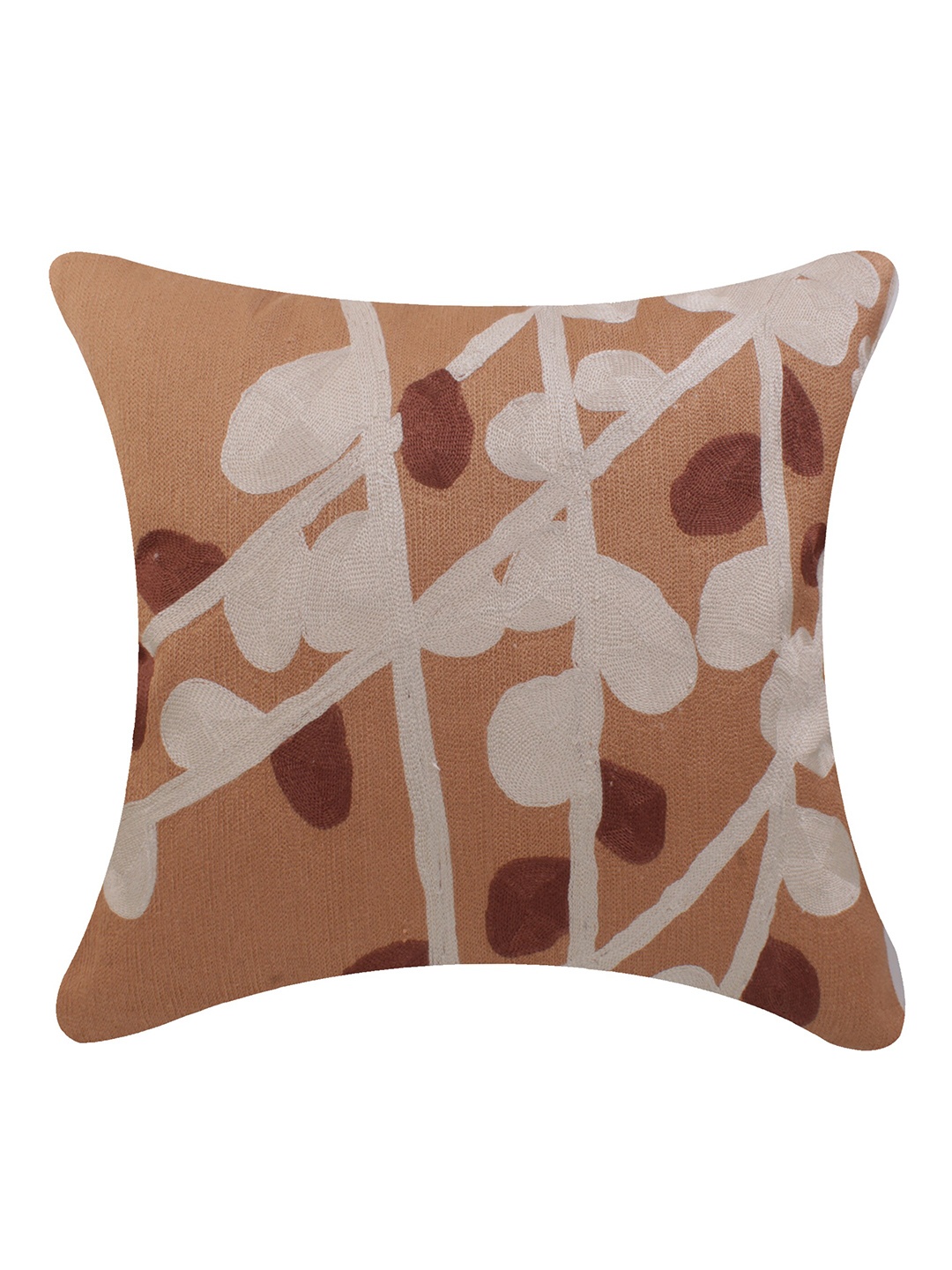 

CASMIR Beige & Brown Floral Cotton Square Cushion Cover