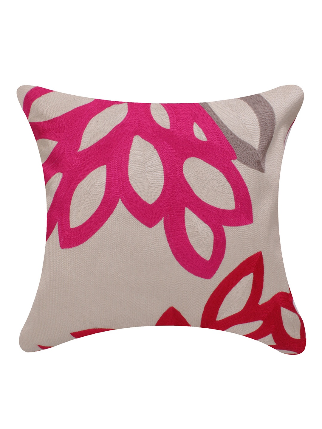 

CASMIR Off White & Pink Floral Cotton Square Cushion Cover