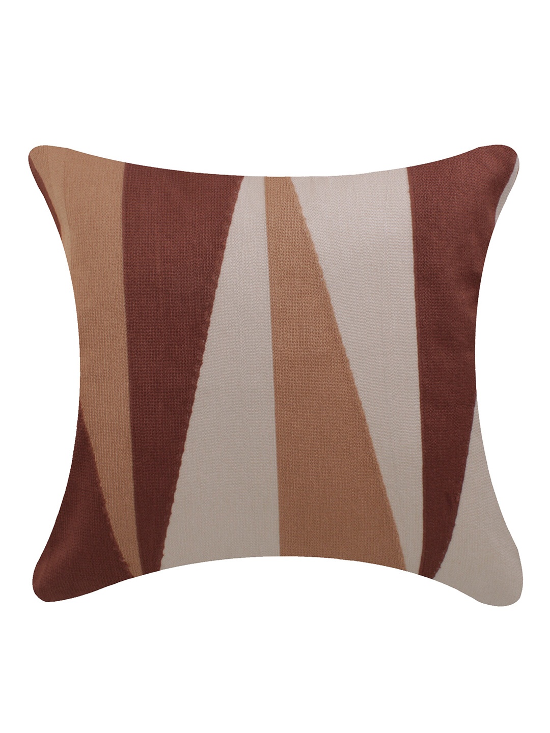 

CASMIR Beige & Brown Striped Embroidery Cotton Square Cushion Cover