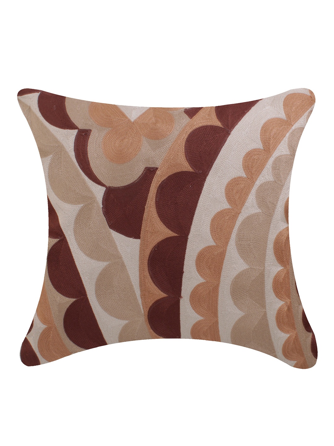 

CASMIR Beige & Brown Floral Square Embroidery Cotton Cushion Cover