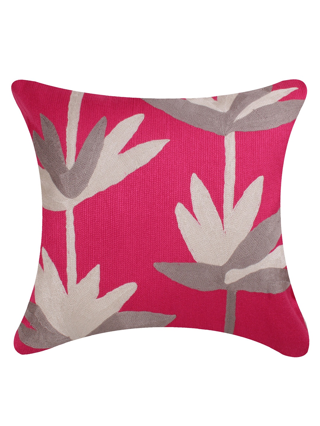 

CASMIR Pink & Grey Floral Cotton Square Cushion Cover