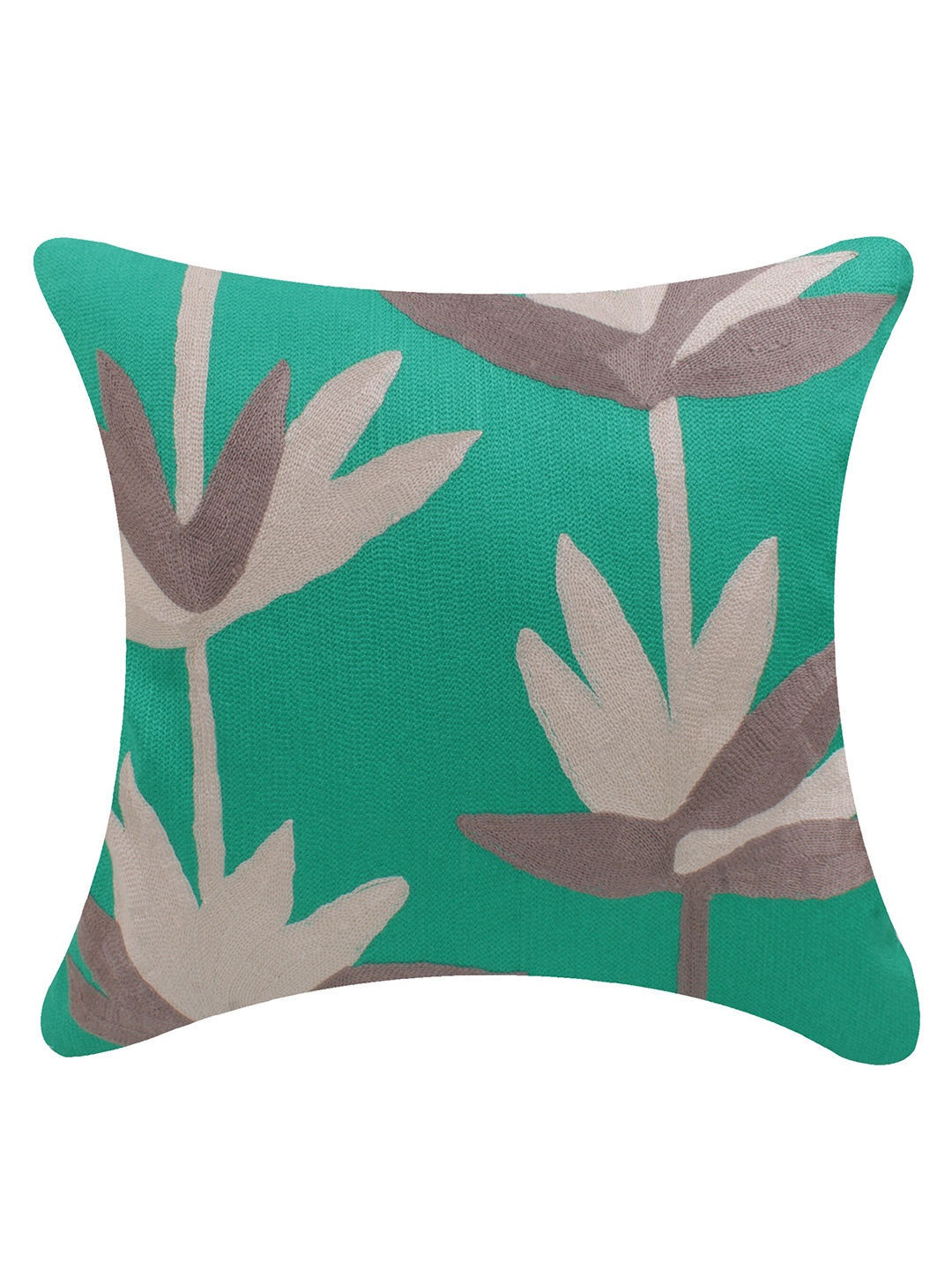 

CASMIR Green & Beige Floral Cotton Square Cushion Covers