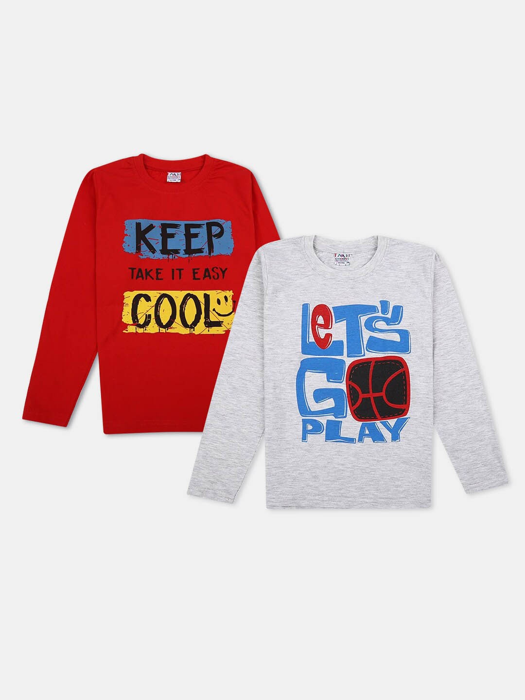 

V-Mart Boys Pack Of 2 Typography Printed Cotton T-shirt, Red