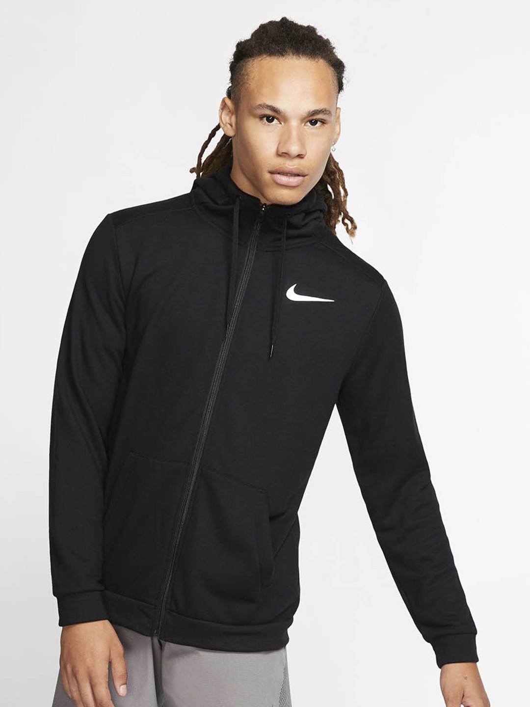 

Nike Dri-Fit Full-Zip Training Hooded Front-Open Fleece Sweatshirt, Black