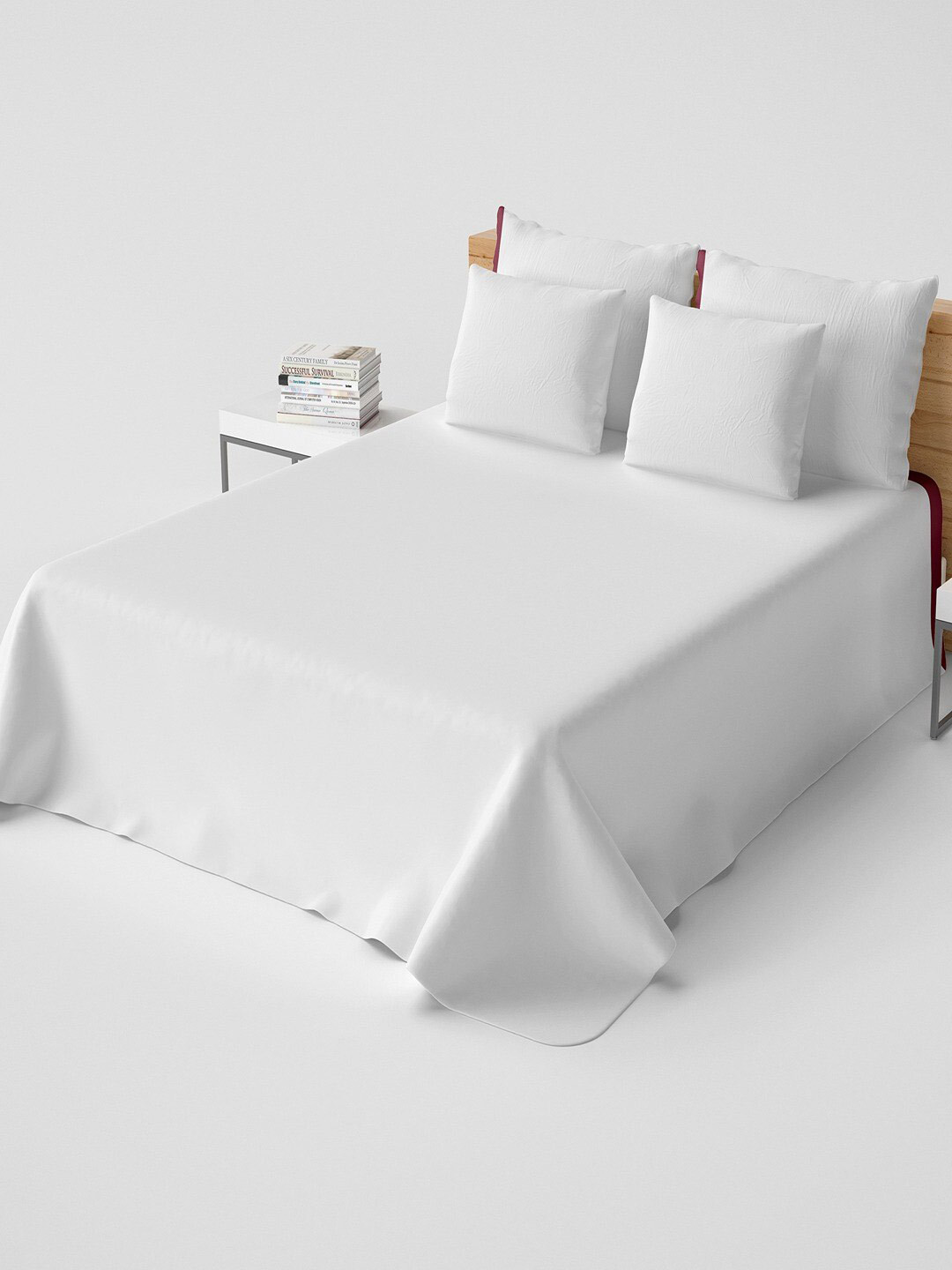 

Himeya White 300 TC Cotton Double King Bedsheet With 2 Pillow Covers