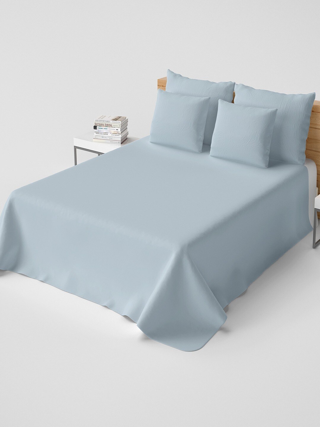 

Himeya Bliss Sateen Blue Cotton 300 TC Double King Bedsheet with 2 Pillow Covers