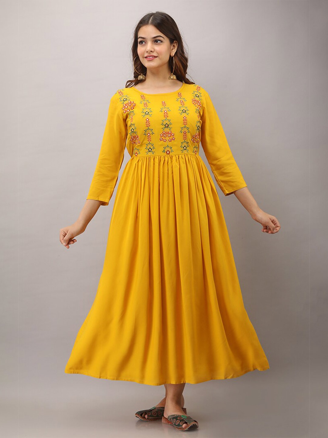 

SHOOLIN Floral Embroidered Anarkali Kurta, Mustard