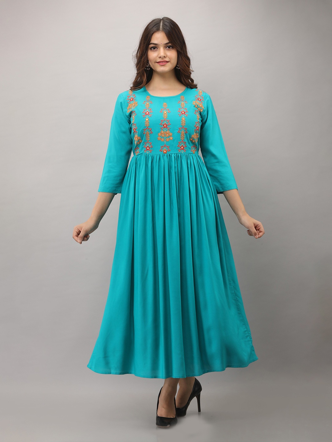 

SHOOLIN Floral Embroidered Anarkali Kurta, Turquoise blue