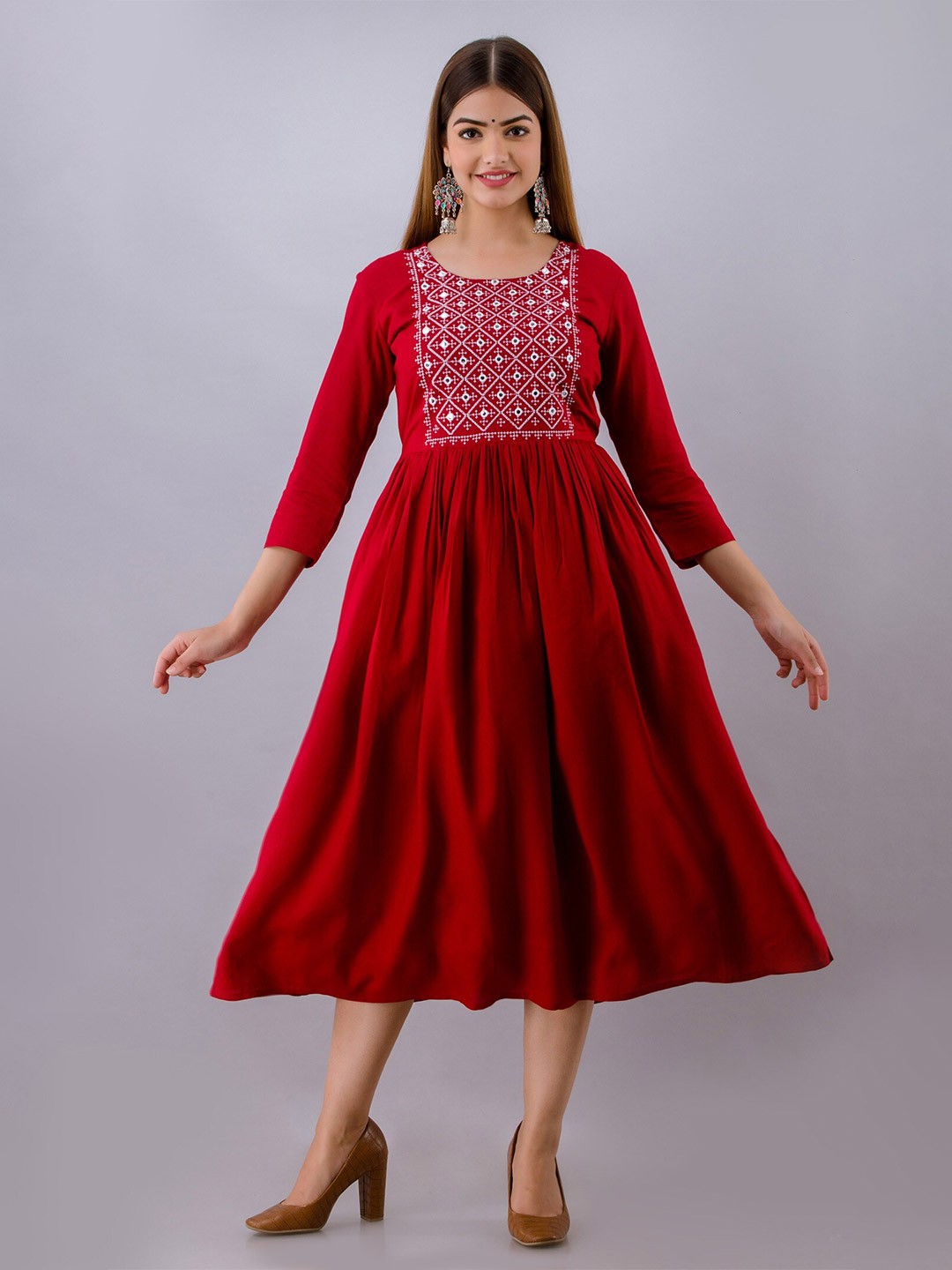 

SHOOLIN Embroidered A-Line Kurta, Maroon