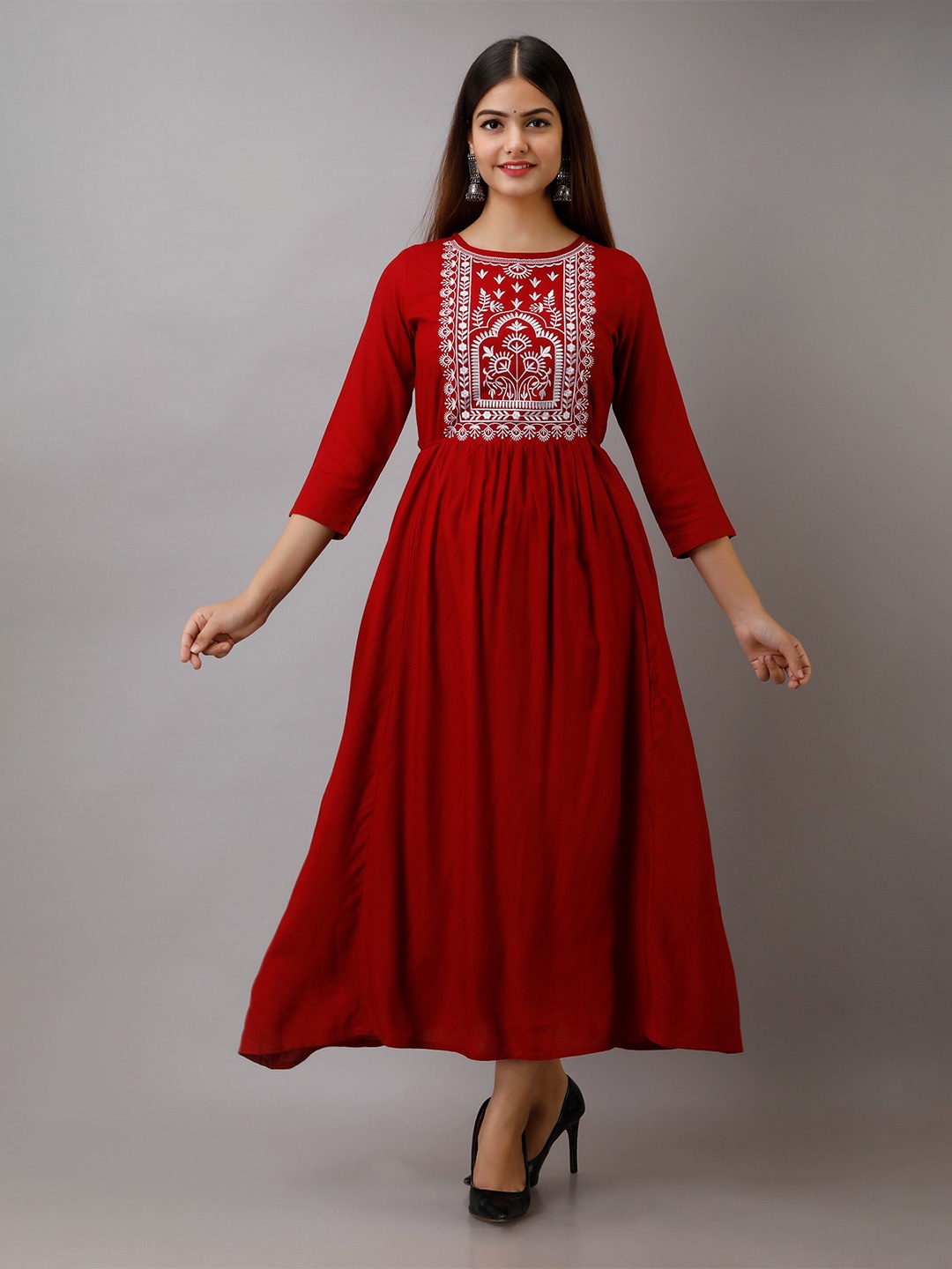 

SHOOLIN Ethnic Motifs Yoke Design Anarkali Kurta, Maroon