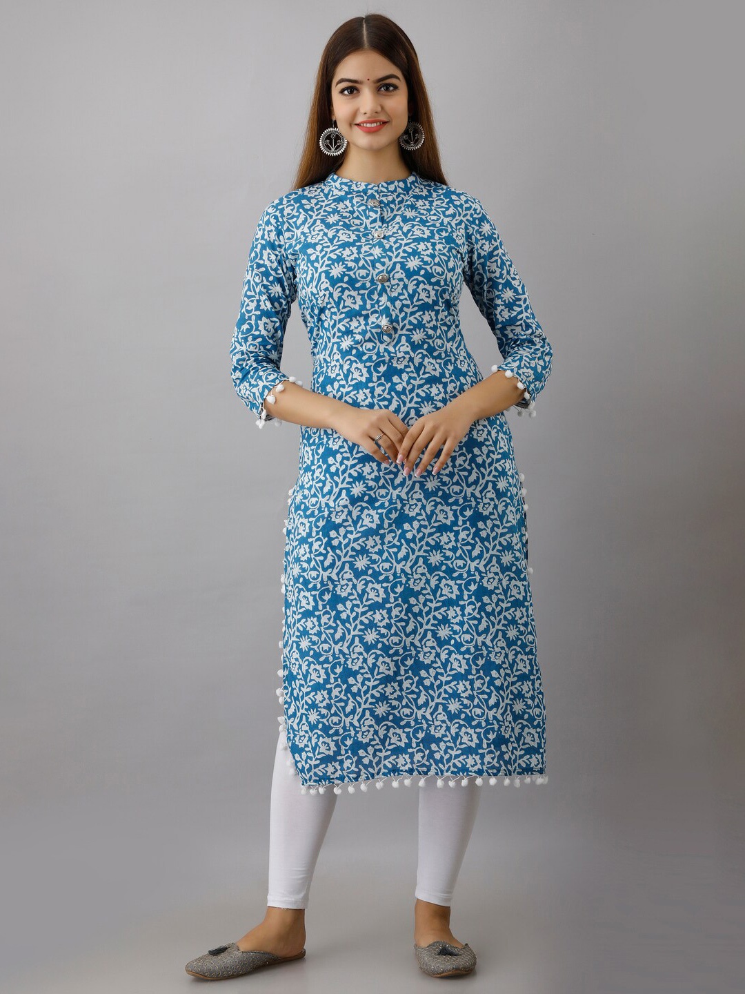 

SHOOLIN Floral Printed Cotton Straight Kurta, Blue