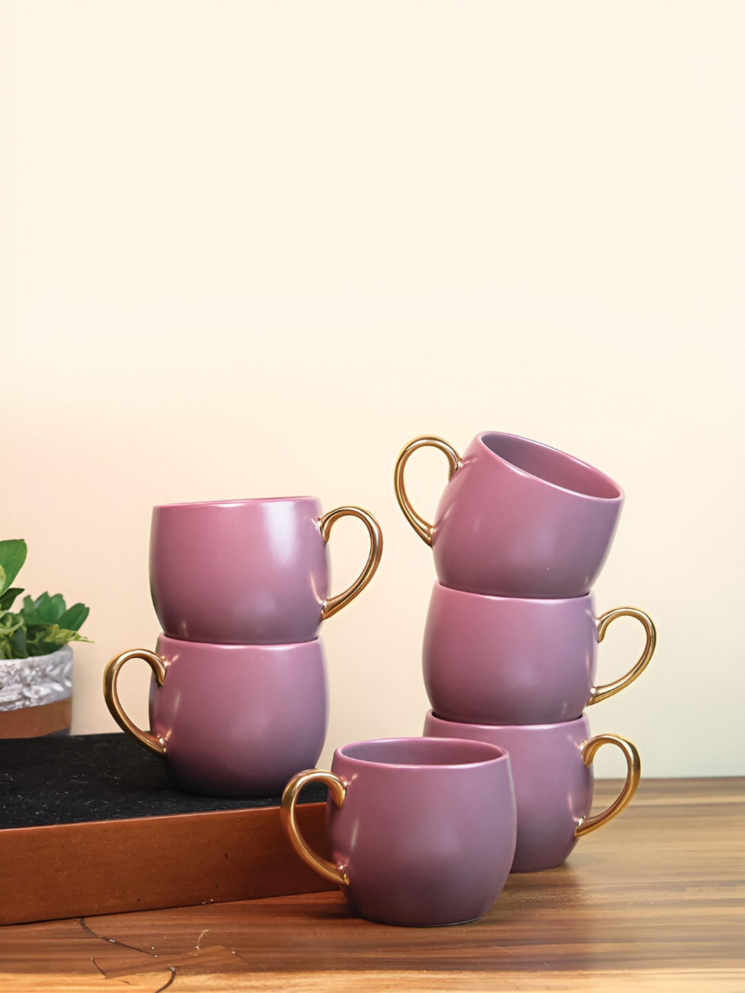 

Vola Global LLP Bloom Purple & Gold Toned 6 Pieces Matte Cups 220ml Each