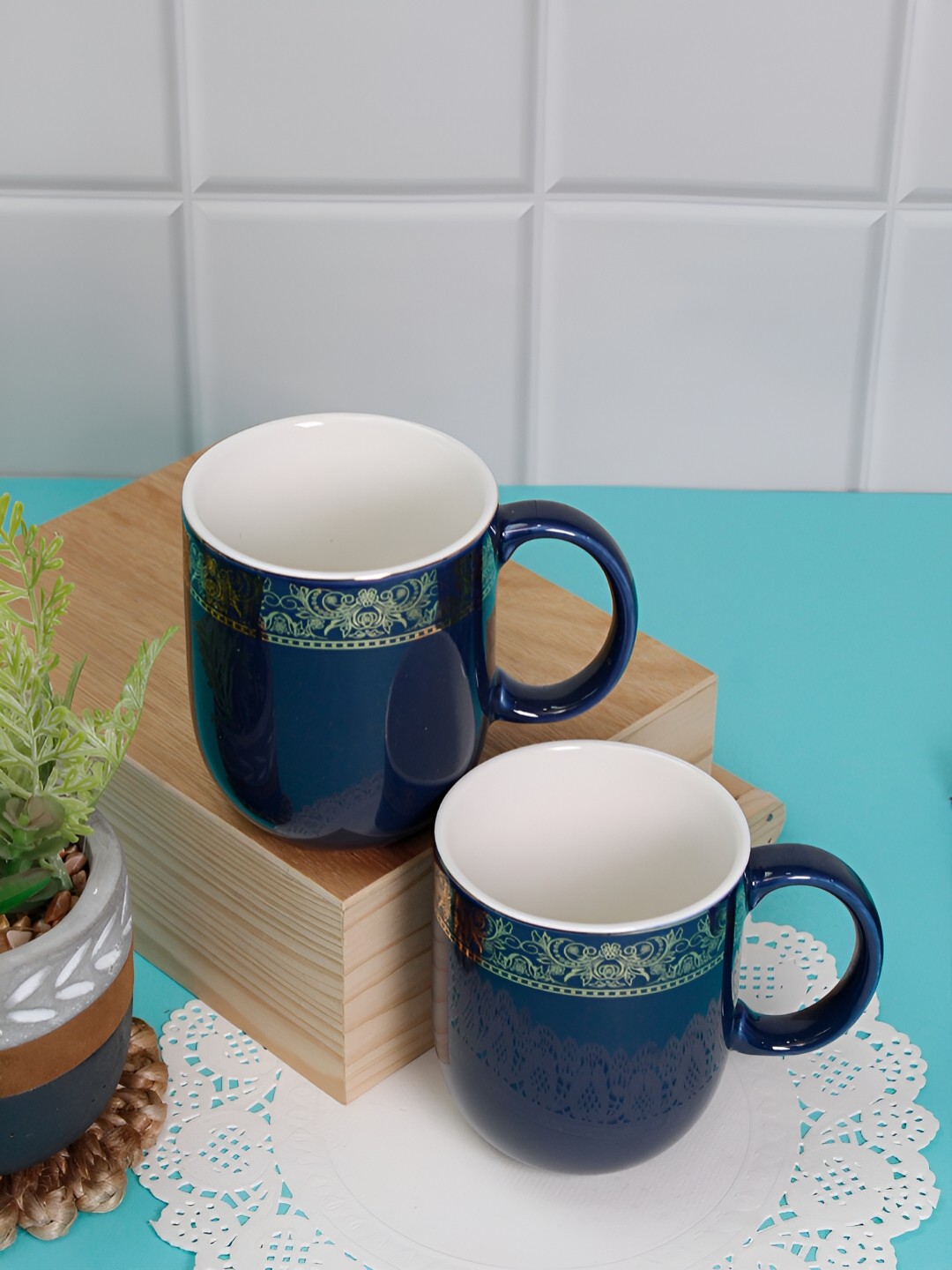 

Vola Global LLP Dazzle Navy Blue 2 pieces Porcelain With Golden Border Glossy Cups 300 ML