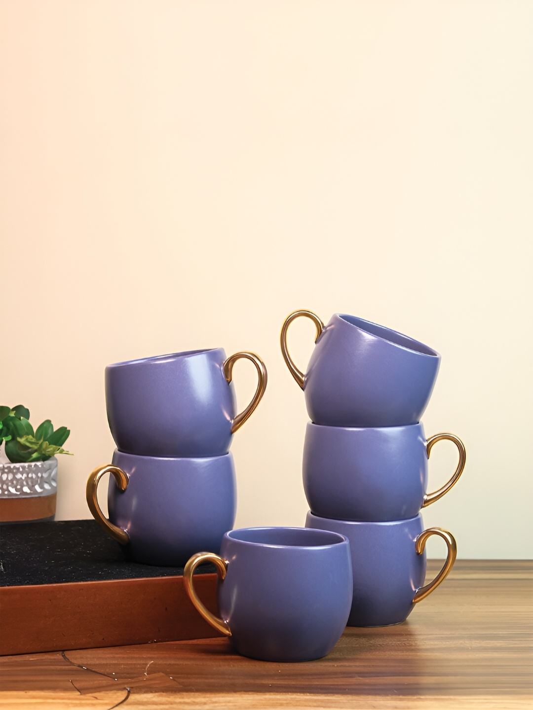 

Vola Global LLP Bloom Blue 6 Pieces Porcelain Matte Cups 220 ML Each