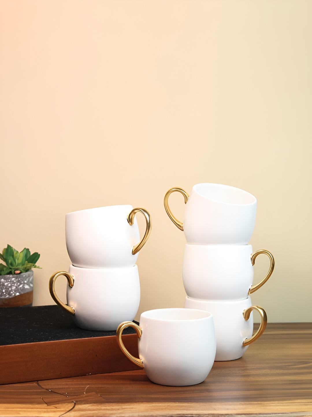 

Vola Global LLP Bloom White 6 Pieces Porcelain Matte Cups 220 ML Each