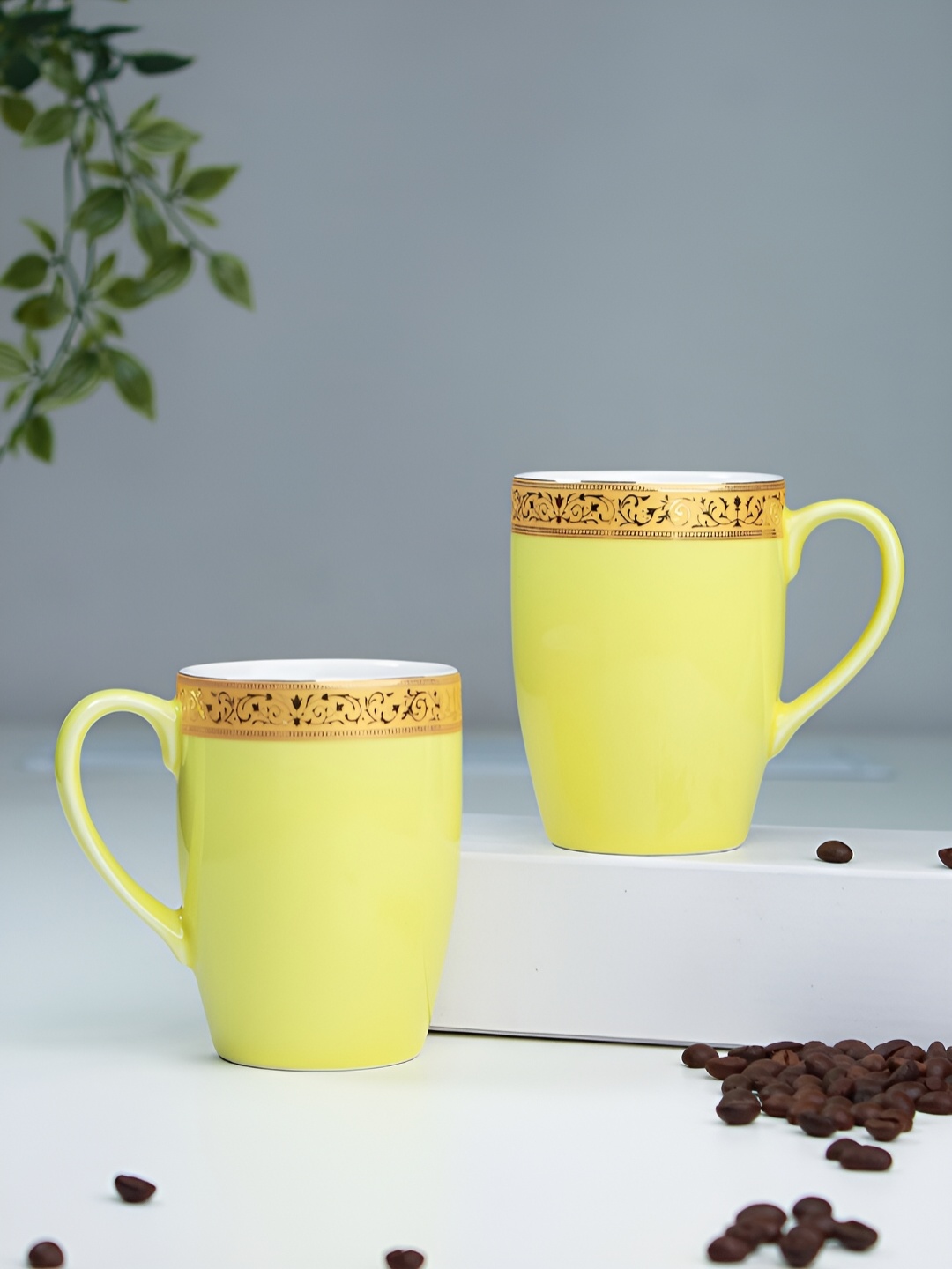 

Vola Global LLP Scarlet Yellow 2 pieces Porcelain With Border Glossy Cups 230 ML Each