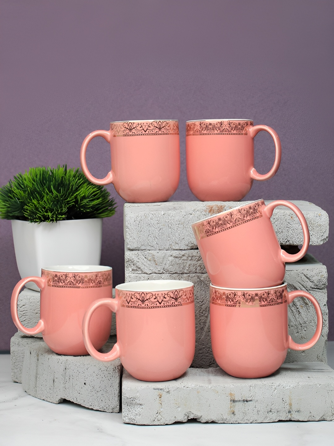

Vola Global LLP Sparkle Pink & Gold Toned 6 Pieces Printed Glossy Cups 200ml Each