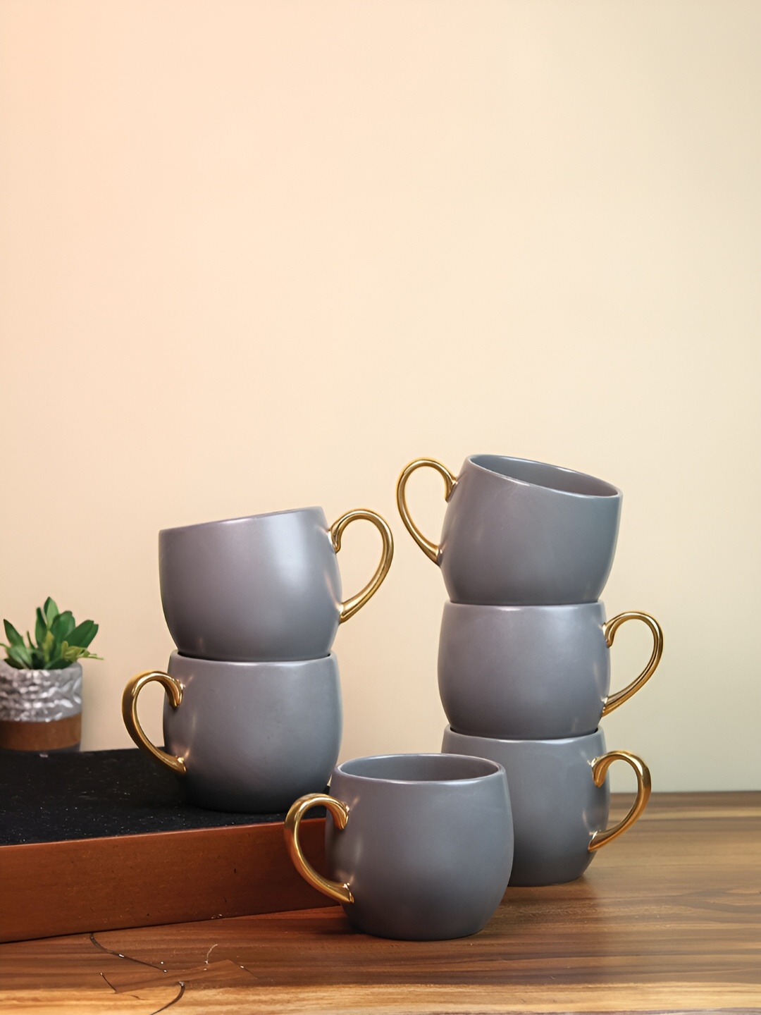 

Vola Global LLP Bloom Grey 6 Pieces Porcelain Matte Cups 220 ML Each