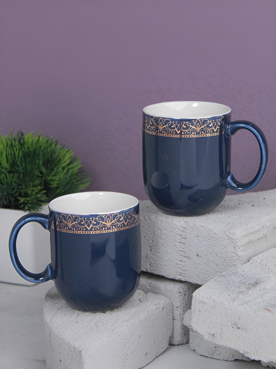 

Vola Global LLP Sparkle Navy Blue 2 Pieces Porcelain Glossy Cups 200 ML Each