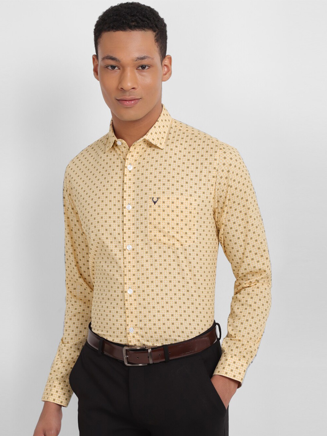 

Allen Solly Slim Fit Micro Ditsy Printed Pure Cotton Formal Shirt, Yellow