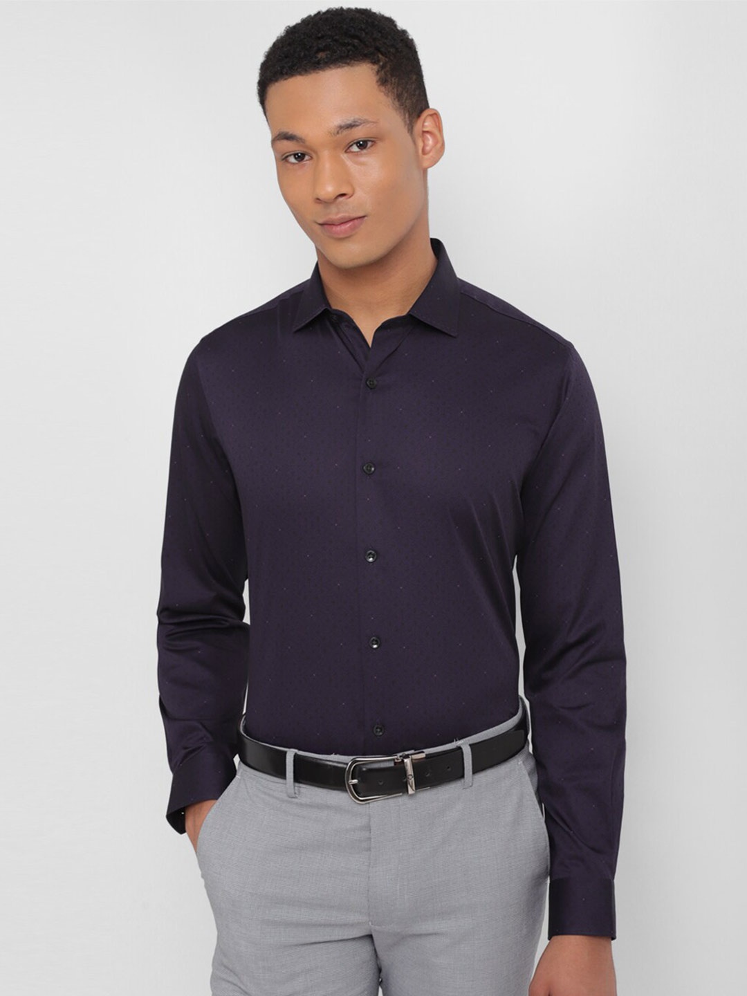

Allen Solly Slim Fit Textured Long Sleeves Pure Cotton Formal Shirt, Purple