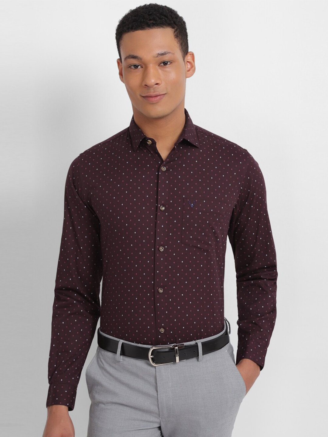 

Allen Solly Slim Fit Micro Ditsy Printed Pure Cotton Formal Shirt, Maroon