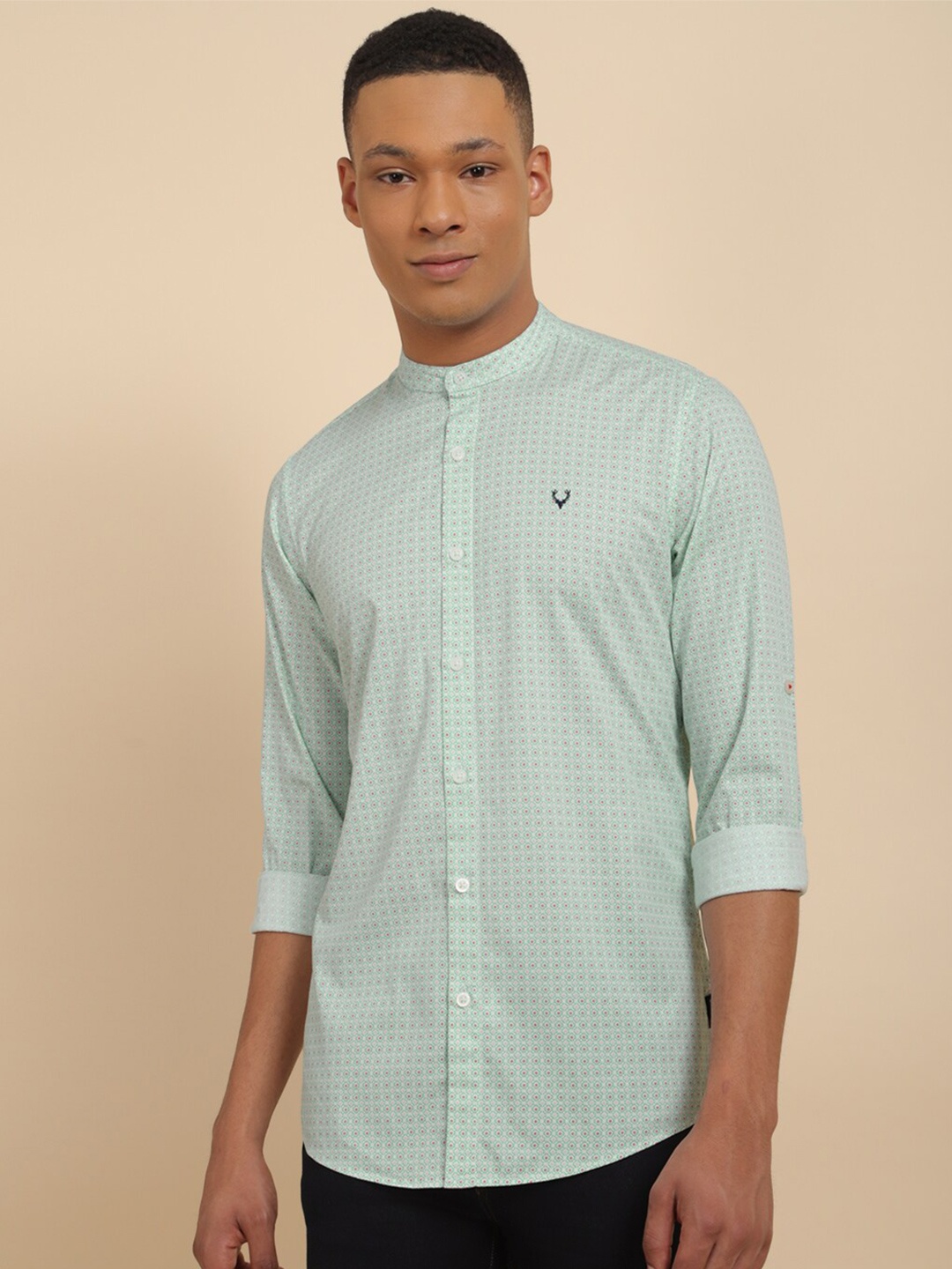 

Allen Solly Micro Ditsy Printed Mandarin Collar Pure Cotton Casual Shirt, Green