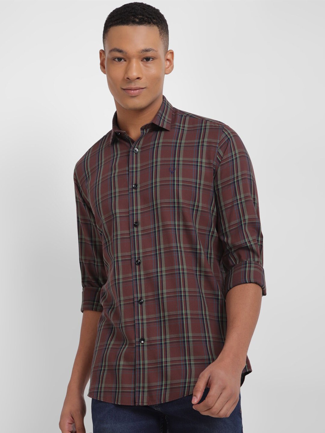 

Allen Solly Slim Fit Tartan Checked Pure Cotton Casual Shirt, Maroon