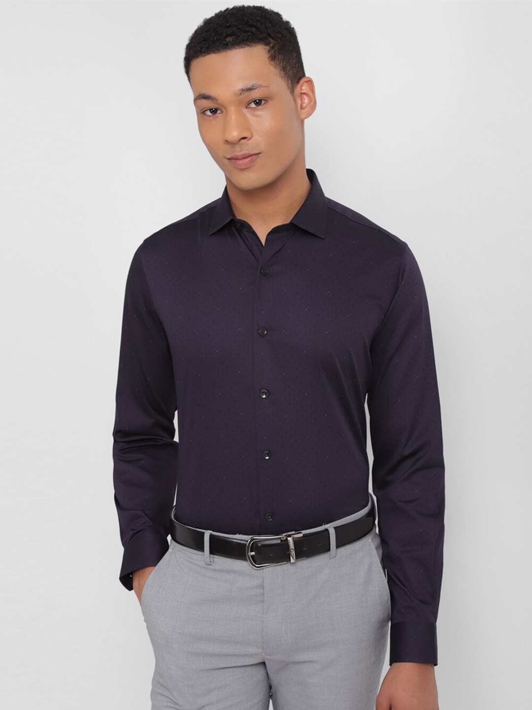 

Allen Solly Slim Fit Textured Long Sleeves Pure Cotton Formal Shirt, Purple