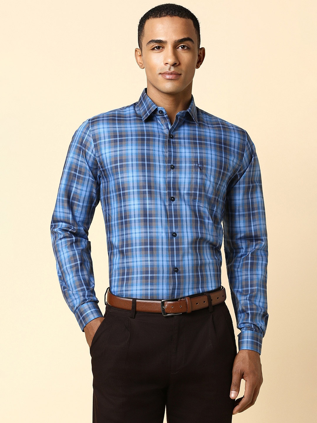 

Allen Solly Men Blue Slim Fit Checked Formal Shirt