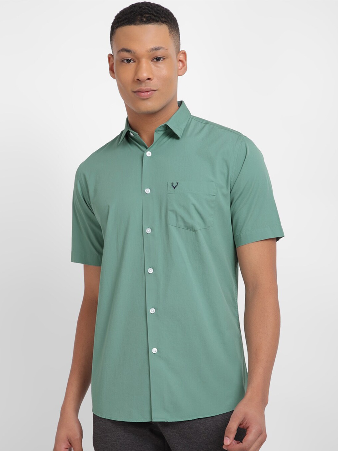 

Allen Solly Slim Fit Short Sleeves Pure Cotton Casual Shirt, Green