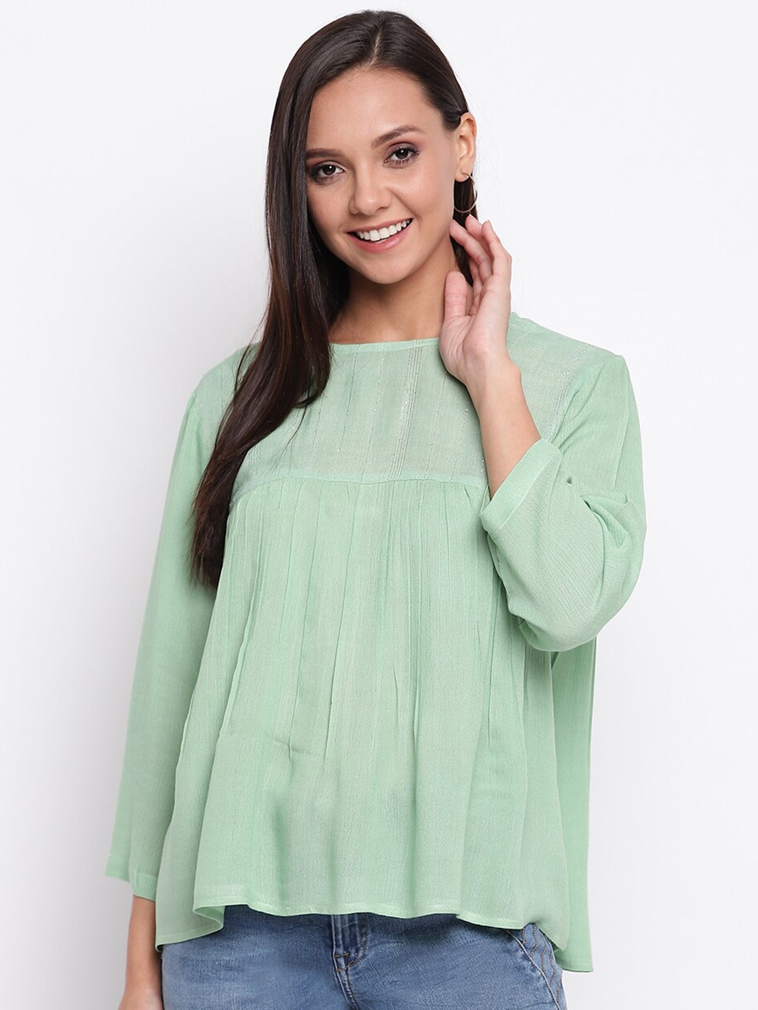 

DressBerry Green Round Neck A-Line Top