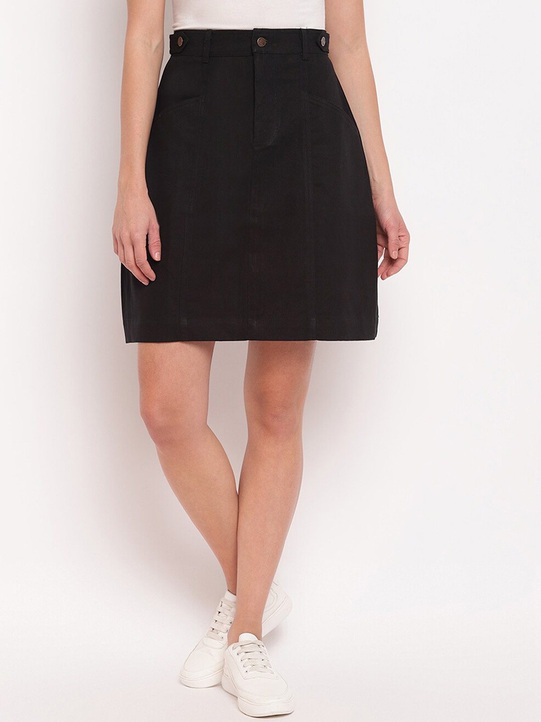 

DressBerry Black High-Rise Denim A-Line Mini Skirt