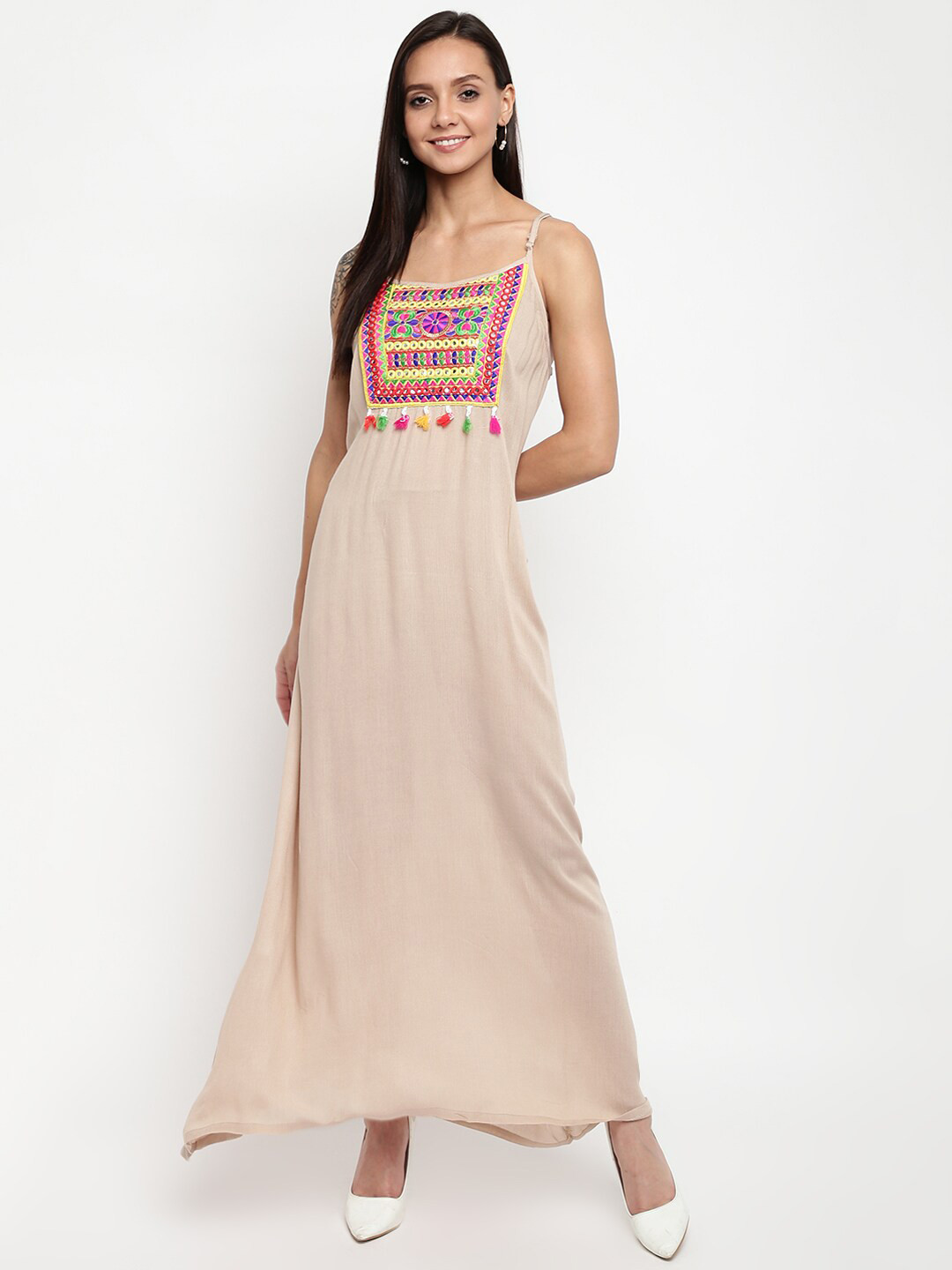

DressBerry Beige Ethnic Motifs Embroidered Maxi Dress